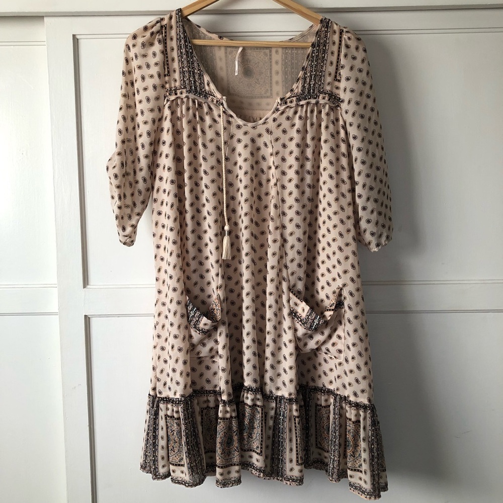 free people🌿 boho patterned tasseled mini dress